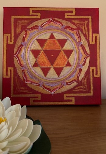 Янтра на Дурга — ръчно рисувана, за защита и просперитет